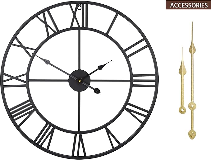 Large Wall Clocks for Living Room Decor, 16 Inch Round Black Metal Silent Non Ticking Battery Operated Jumbo Numerals Modern Vintage Decorative Clock Wall for Bedroom,Kitchen,Office,Farmhouse