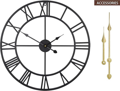 Large Wall Clocks for Living Room Decor, 16 Inch Round Black Metal Silent Non Ticking Battery Operated Jumbo Numerals Modern Vintage Decorative Clock Wall for Bedroom,Kitchen,Office,Farmhouse