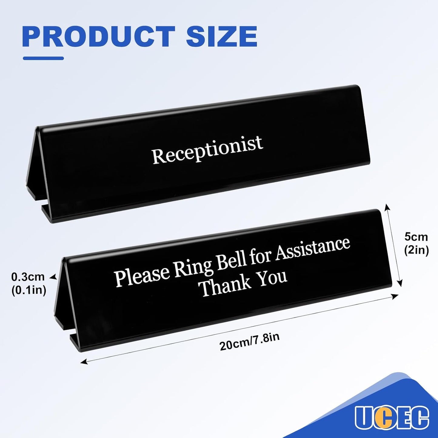 UCEC Office Receptionist Desk Sign - Double Sided Printed Sign for Lobby or Front Desk Service, 7.8" x 2"