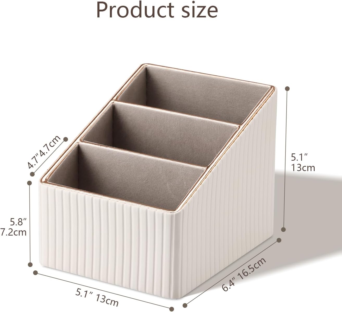 KINGFOM Remote Control Holder with 3 Compartments, Pu Leather Remote Caddy Desktop Organizer for TV, CD, Blu-Ray, Media Player, Heater Controllers and Cosmetics Office Supplies Light Beige