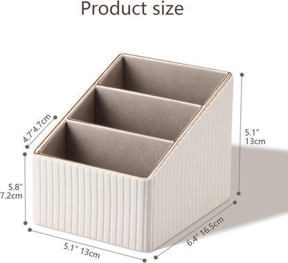 KINGFOM Remote Control Holder with 3 Compartments, Pu Leather Remote Caddy Desktop Organizer for TV, CD, Blu-Ray, Media Player, Heater Controllers and Cosmetics Office Supplies Light Beige