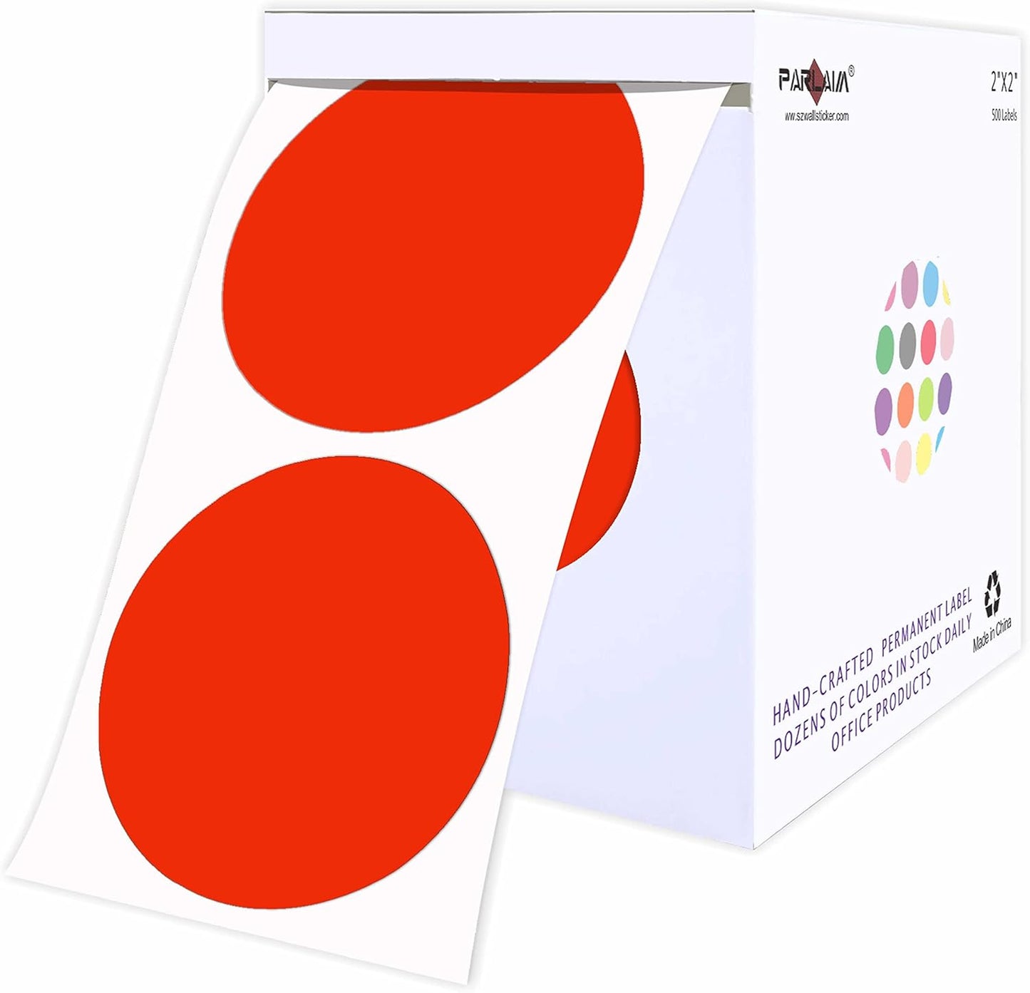 PARLAIM 2" Red Round Color-Code Circle Dot Labels on a Roll, 500 Stickers, 2 inch Diameter for Inventory Garage Sale Office School