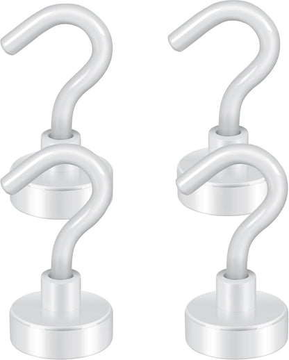 Neosmuk Magnetic Hooks,30lb Heavy Duty Earth Magnets with Hook for Refrigerator, Extra Strong Cruise Hook for Hanging, Magnetic Hanger for Curtain, Grill (White, 4 Pack)
