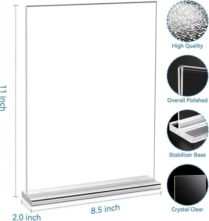 EHWINE Acrylic Sign Holder 8.5 x 11, 10 Pack Double-Sided Stand up Table Top Sign Holders, Clear Acrylic Picture Frame Menu Flyer Paper Holder Display Stand for Office Business Store Wedding Party