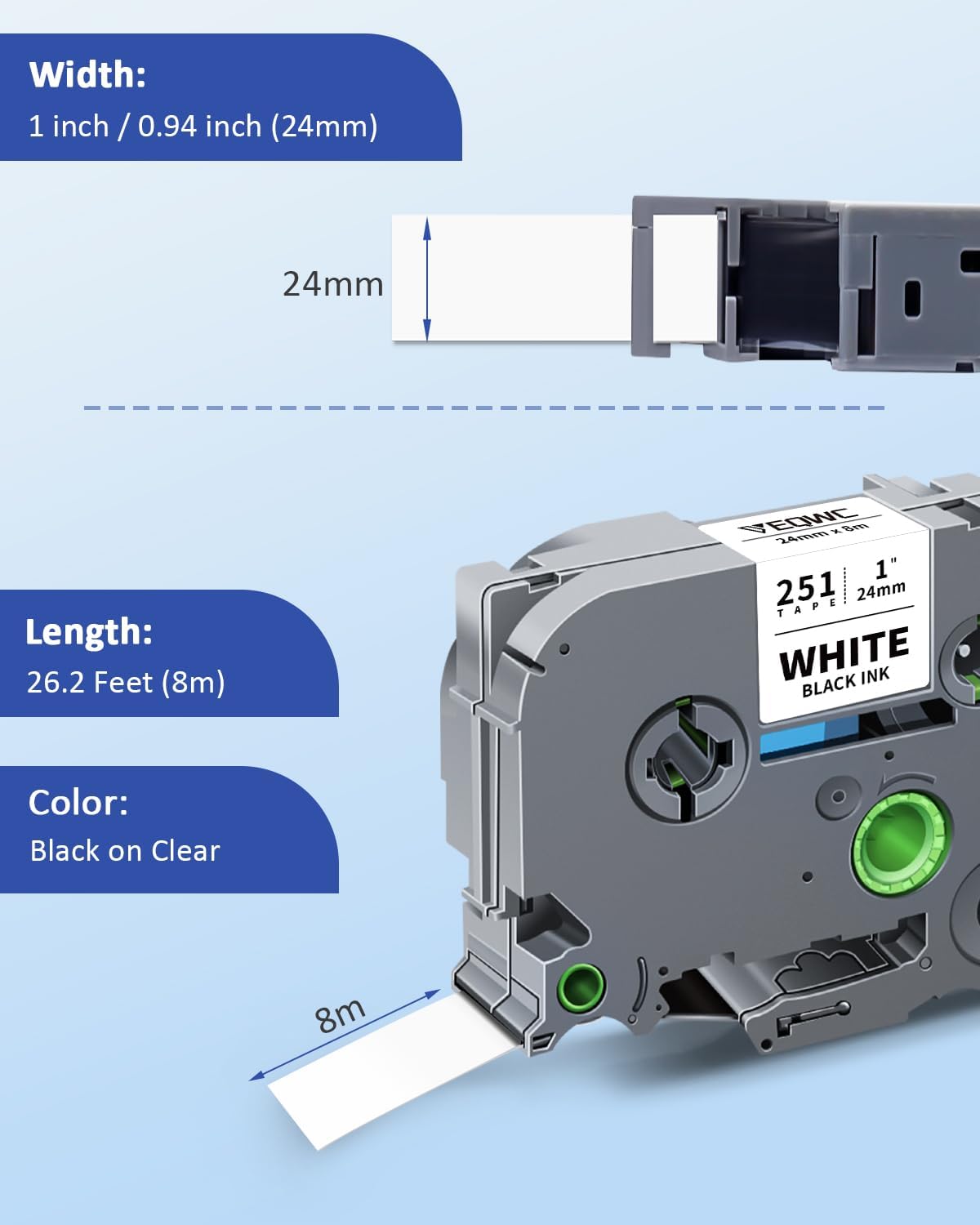 TZe251 24mm 0.94 Laminated White TZ Tape Replacement for Brother TZe-251 P Touch Label TZe Tape 24mm 1 Inch Label Maker Tape for Brother PT-D610BT PT-D600 PT-P710BT PT-P700 PT- P910BT, 4-Pack
