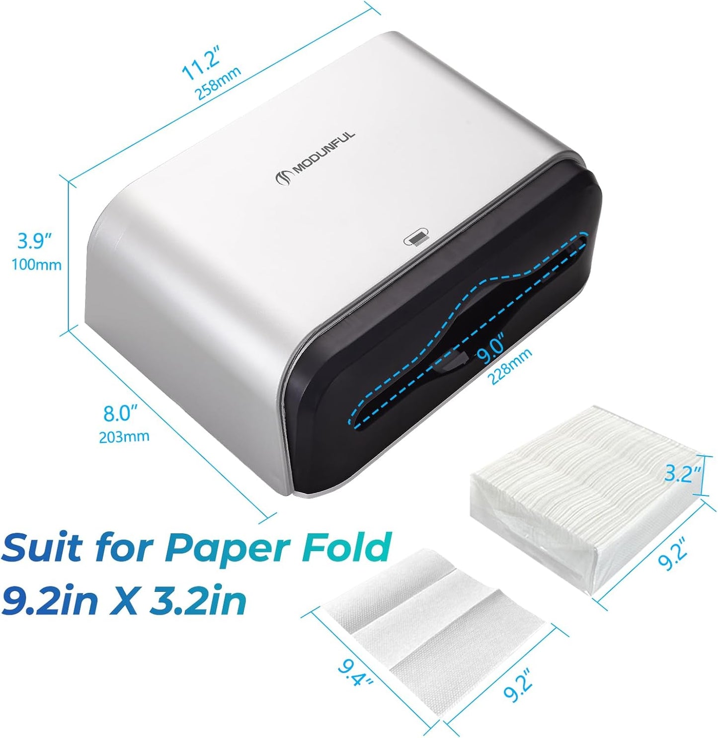 Trifold Hand Towel Dispenser for Bathroom - C Fold Paper Towel Dispenser Wall Mount with No-Hole Adhesive Installation, Compact 200 Sheets Large Capacity for Home, Apartment & RV