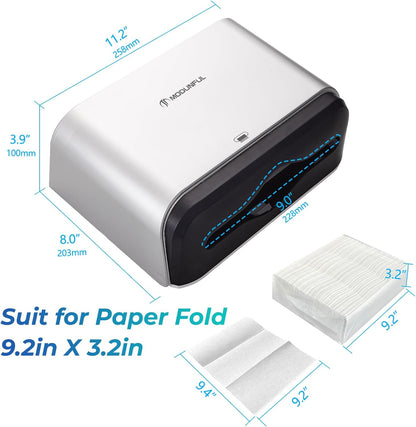 Trifold Hand Towel Dispenser for Bathroom - C Fold Paper Towel Dispenser Wall Mount with No-Hole Adhesive Installation, Compact 200 Sheets Large Capacity for Home, Apartment & RV