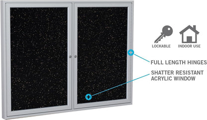 Ghent 36"x36" 1-Door indoor Enclosed Recycled Rubber Bulletin Board, Shatter Resistant, with Lock, Satin Aluminum Frame,Confetti (PA13636TR-CF) ,Made in the USA
