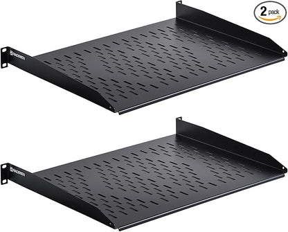 RackPath 1U Cantilever Universal Rack Shelf - 14in Deep – Rackmount Shelf for 19’’ AV/Network Equipment Racks – 55lbs Capacity - 2Pack