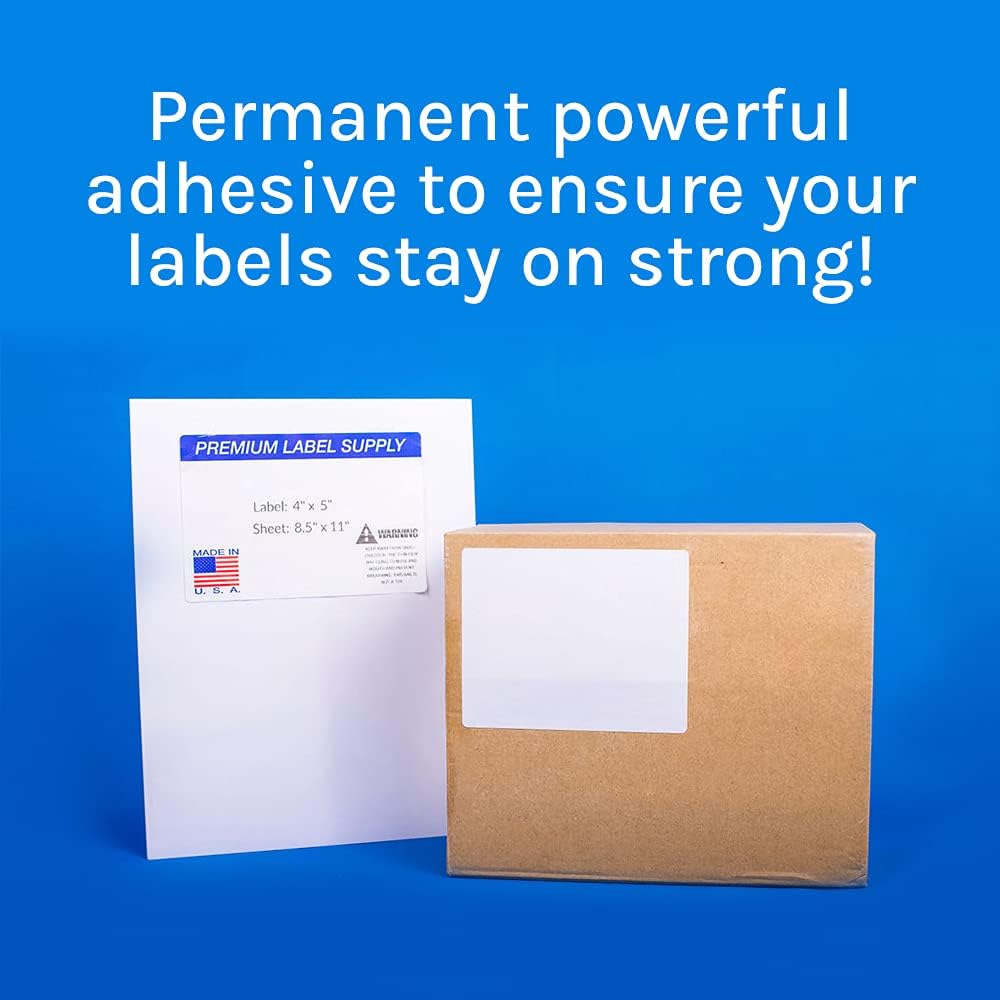 Premium Label Supply White Sticker Shipping Labels – 4" x 5" – Laser/Inkjet Compatible – (4 per Sheet), 25 Sheets - 100 Total Adhesive Labels