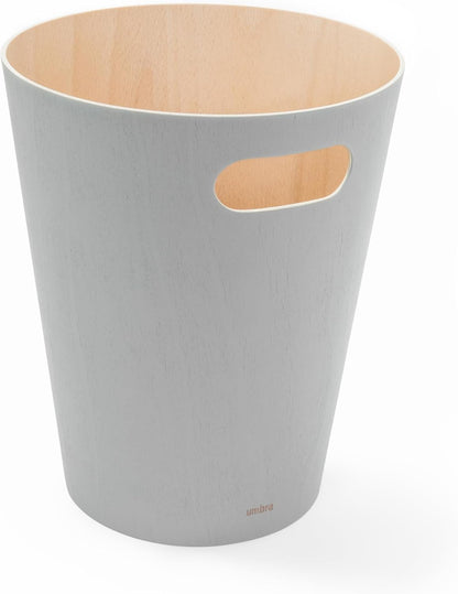 Umbra Woodrow, 2 Gallon Modern Wooden Trash Can Wastebasket or Recycling Bin for Home or Office, Grey (082780-918)