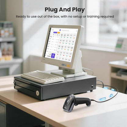 Eyoyo 2D USB Barcode Scanner: Handheld Wired QR Code Scanner for Computer Laptop POS PC, Fast Automatic 1D UPC Screen & Printed Bar Code Reader for Library, Retail Store, Book, Warehouse Inventory