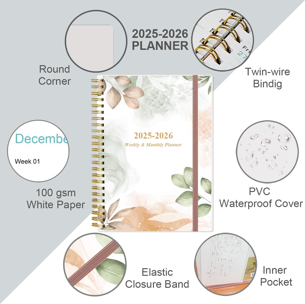 2025-2026 Planner - Academic Planner 2025-2026 from July 2025 - June 2026, Weekly & Monthly Planners Spiral Bound with 12 Monthly Tabs, Inner Pocket, 6.4" x 8.5", Rose