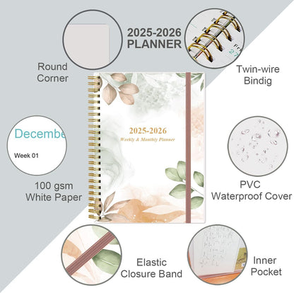 2025-2026 Planner - Academic Planner 2025-2026 from July 2025 - June 2026, Weekly & Monthly Planners Spiral Bound with 12 Monthly Tabs, Inner Pocket, 6.4" x 8.5", Rose