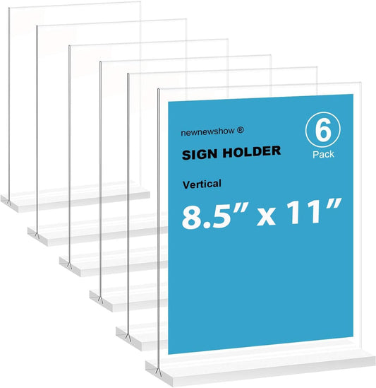 newnewshow Acrylic Sign Holder 8.5x11 Inch 6 Pack Vertical T Shape Double-Sided Desktop Display Holder
