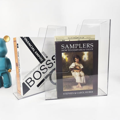 Vertical File Holder, 2 Pack Plastic Document Organizer and Clear Magazine Holder, Multi-purpose for Home Office (Clear)