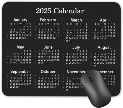 2025 Calendar Horizontal Non-Slip Rubber Mouse Pad， Calendar Black Mouse Mat Mouse Pad Office Gaming Mousemat 9.5 inch x 7.9 inch
