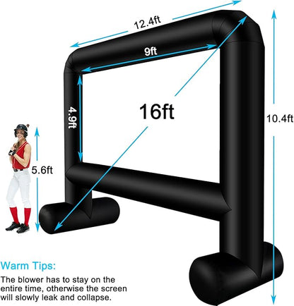 16 Feet Inflatable Movie Screen Outdoor, Inflatable Projector Screen with Blower Carry Bag - Supports Front and Rear Projection Blow Up Screen for Backyard Movie Night Pool Party