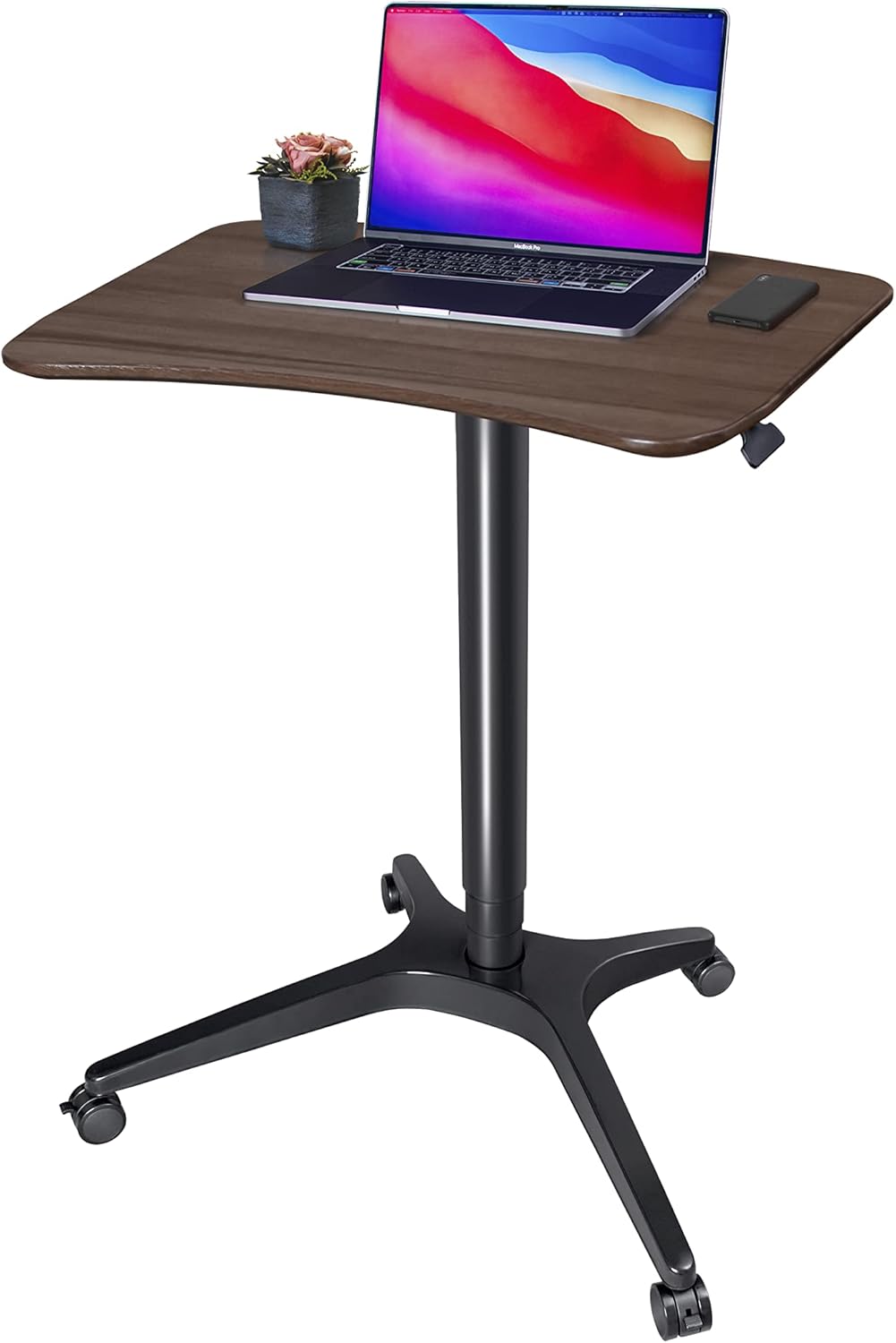 Pneumatic Adjustable Height Desk, Laptop Standing Desk, Rolling Sit-Stand Cart, Mobile Podium Portable Lectern for Home, Office& Classroom, 26" 19.3" Platform (29" to 46.9" H)，Brown