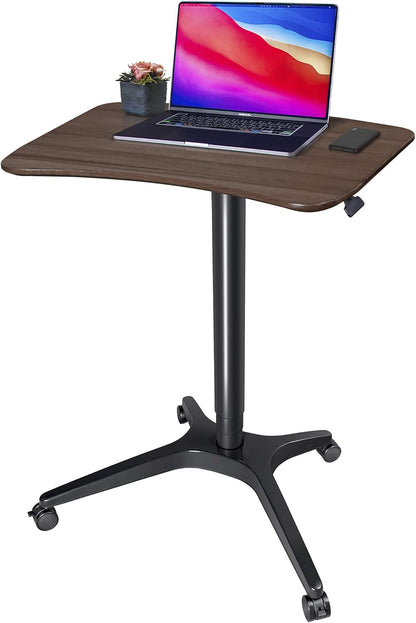 Pneumatic Adjustable Height Desk, Laptop Standing Desk, Rolling Sit-Stand Cart, Mobile Podium Portable Lectern for Home, Office& Classroom, 26" 19.3" Platform (29" to 46.9" H)，Brown