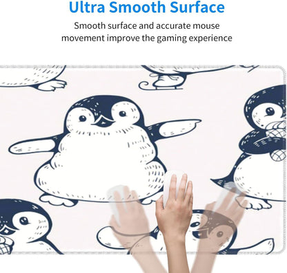 Cute Penguins Mouse Pad, Large Big Gaming Mouse Pad Desk Pad, Mousepad with Non-Slip Rubber Base, Extended XXL Mouse Mat for Computer Laptop Office Accessories