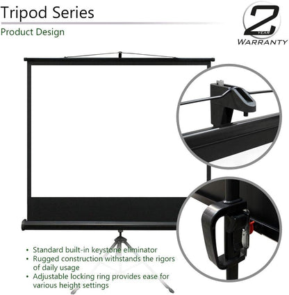 Elite Screens Tripod, 100-Inch 4:3 Portable Projector Screen with Stand– MaxWhite 2, 1.1 Gain, Adjustable Indoor Outdoor Pull Up Projection Screen for Home Theater, Office & Classroom, T100UWV1, Black
