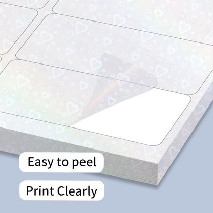 STARLIBOO Transparent Stickers Labels -1" x 2-5/8" Clear Address Labels Mailing Stickers for Laser/Inkjet Printer 8.5"×11"- 20 Sheet (Clear Holographic Heart)
