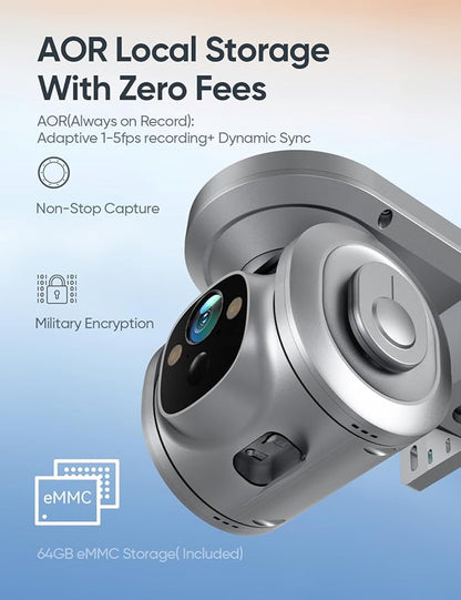 4G LTE Cellular Security Camera Solar-Powered Wireless Outdoor, 24/7 Recording No WiFi Needed, 2.5K 4MP Color Night Vision, 360° Pan & Tilt Live View, Includes SIM Card & 64GB eMMC