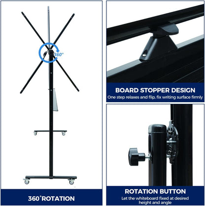 48" x 24" Magnetic Mobile Whiteboard - 360° Reversible Double-Sided Dry Erase Board with Wheels, Portable Standing Whiteboard Easel for Office & Classroom - Includes 6 Markers + 1 Eraser