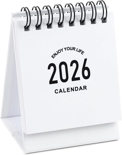 Mini Desk Calendar 2025-2026 - Small Desk Calendar Runs from July 2025 to Dec 2026, Monthly Calendar 250gsm Thick Paper Twin-Wire Binding with Stickers for Home Office School (Mini white)