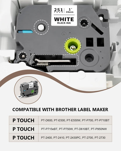 Multi-Color Tze 24mm 0.94" Label Tape Compatible for Brother P Touch Tz Tape Laminated 1 Inch Refills for PTouch PT-D600 PT-D610BT PT-P710BT PTP750W, White/Clear/Red/Blue/Yellow/Green, 6 Pack