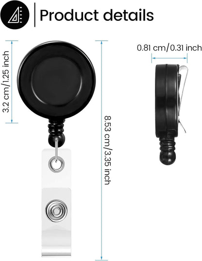 Zonon 100 Pcs Retractable Badge Reel Clips ID Card Holder Reel with Metal Belt Clip for Hanging Cards Key Chains, Name Badge Holders for Nurses Teachers Students(Black)