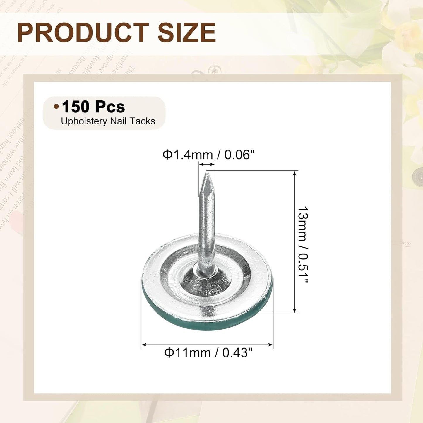 uxcell 150Pcs Upholstery Tacks, 11mmx13mm Flat Head Thumb Tack Decorative Furniture Nails Push Pins for Furniture Sofa Headboards, Green