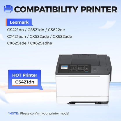 78C10K0 78C10C0 78C10M0 78C10Y0 Toner Cartridge Set 4-Pack Black Magenta Yellow Cyan High Yield With Chip Replacement Compatible for Lexmark CS421 CX522 CX421 CS521 CX521 CS522 CX622 CX625 Printer Ink