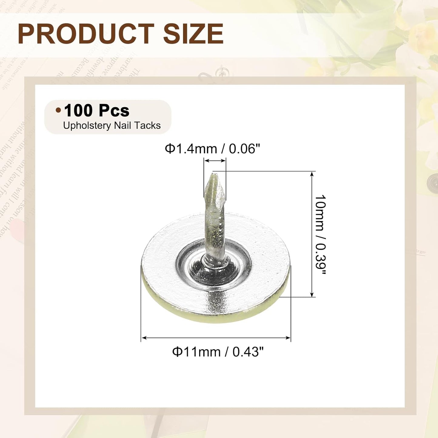 uxcell 100Pcs Upholstery Tacks, 11mmx10mm Flat Head Thumb Tack Decorative Furniture Nails Push Pins for Furniture Sofa Headboards, Light Yellow