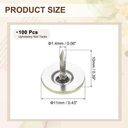 uxcell 100Pcs Upholstery Tacks, 11mmx10mm Flat Head Thumb Tack Decorative Furniture Nails Push Pins for Furniture Sofa Headboards, Light Yellow