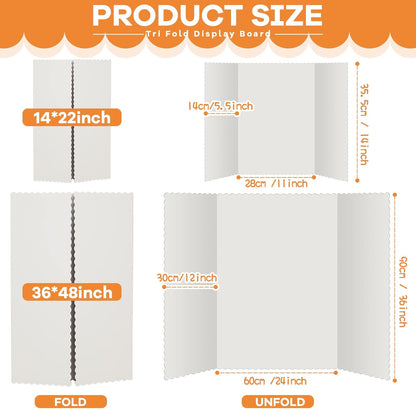 Henoyso 8 Pieces Tri Fold Poster Board Lightweight Fold Presentation Board for Science Fair Display(14 x 22 Inch,White)