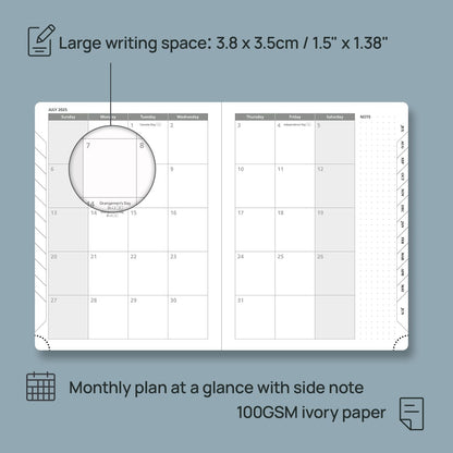 POPRUN Planner 2025-2026 (Medium 6.75''x 8.75''), Horizontal Weekly Notebook Jul.2025 - Jun.2026, Academic Appointment Book with Monthly Tabs, Leather Hardcover, Inner Pocket, 100 GSM - Aquamarine