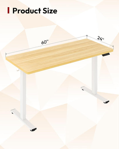 SANODESK Electric Standing Desk 60 x 24 Inches Whole-Piece Desktop Height Adjustable Stand Up Desk w/6-Button Controller Ergonomic Computer Desk for Home Office, White Frame + Natural Tabletop