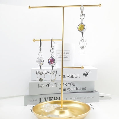 bolimoss Glittery Retractable Badge Reel, ID Name Badge Holder Reels,Cute Metal Badge Reel Card Holder with Key Ring for Office Workers, Nurses, Volunteer, Teachers, Students(3 Pack Silver)