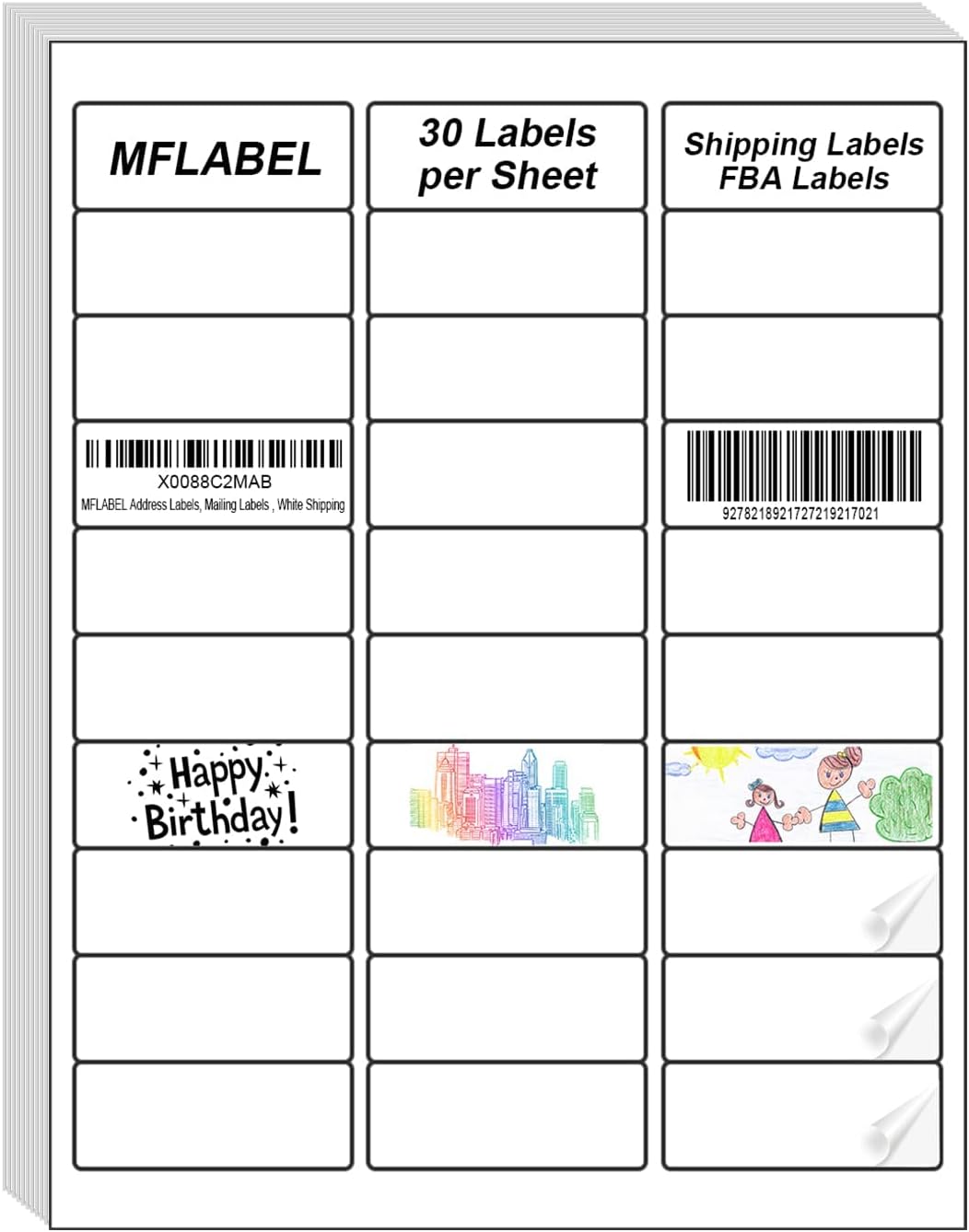 MFLABEL Address Label, 1" x2-5/8 Mailing Sticker, 30-UP White Shipping Labels for Inkjet or Laser Printer, 45000 Sticker Labels (1500 Sheets), 30 Label per Sheet