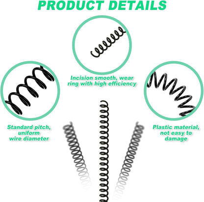 Leinuosen 120 Pack Plastic Spiral Binding Coils Kit Spirals Multi Size Coils for Binding Binder Combs Spines(1/4 Inch,Black)
