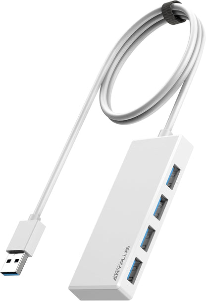USB Hub, Multiport USB Splitter Adapter, 2 ft Long Cable USB 3.0 Hub, USB Extender for Laptop, PC, iMac, Surface Pro, MacBook, Mac Pro, Flash Drive, XPS, Mouse, HDD【White】