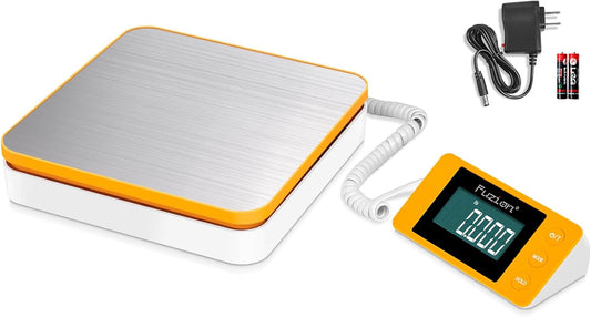 Fuzion Shipping Postal Scale - Package Scale 110LB x 0.1oz, Large LCD Display, 5 Units, Digital Scale for Packages, Postage - Dual Power Supply (Batteries & Adapter)