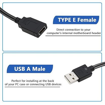 Type E to USB A Extension Cable Type-E Female to USB2.0 Motherboard Adapter USB 3.1 Type Extension Cable for Motherboard,External Hard Drive 40cm/15.7inch