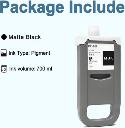PFI-707 Ink Cartridge PFI707 Ink Tank Compatible with Canon imagePROGRAF PF830, iPF840, iPF850 CAD Plotters 700 ML (1-Pack, Matte Black)