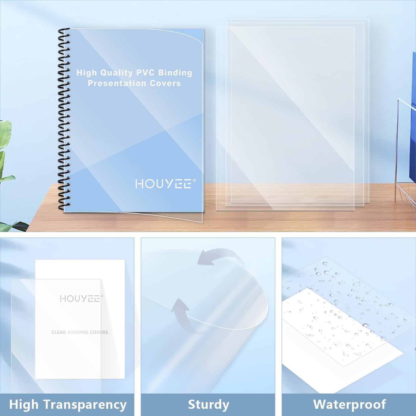 HOUYEE 25 Pack 12 Mil PVC Binding Presentation Covers,Clear Report Covers, Letter Size, 8.5x11 Inches