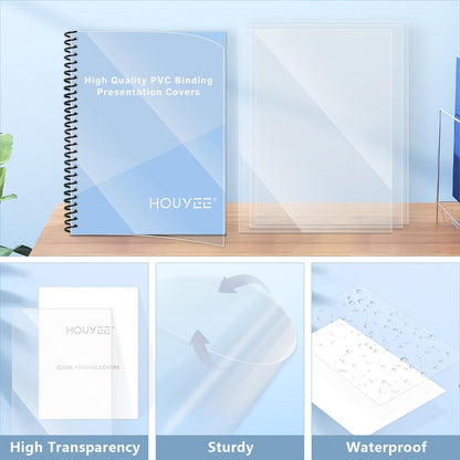 HOUYEE 200 Pack 7 Mil PVC Binding Presentation Covers, Clear Report Covers for Binding,8-1/2 x 11 Inches, Letter Size