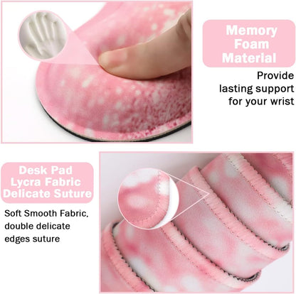 Keyboard Mouse Pad Set, Extended Mouse Pad+Keyboard Wrist Rest Support, Memory Foam Ergonomic Easy Typing, 3Pcs (35.4×15.7 in) Desk Pad Set for Home Office Study Game - Pink Stay Positive