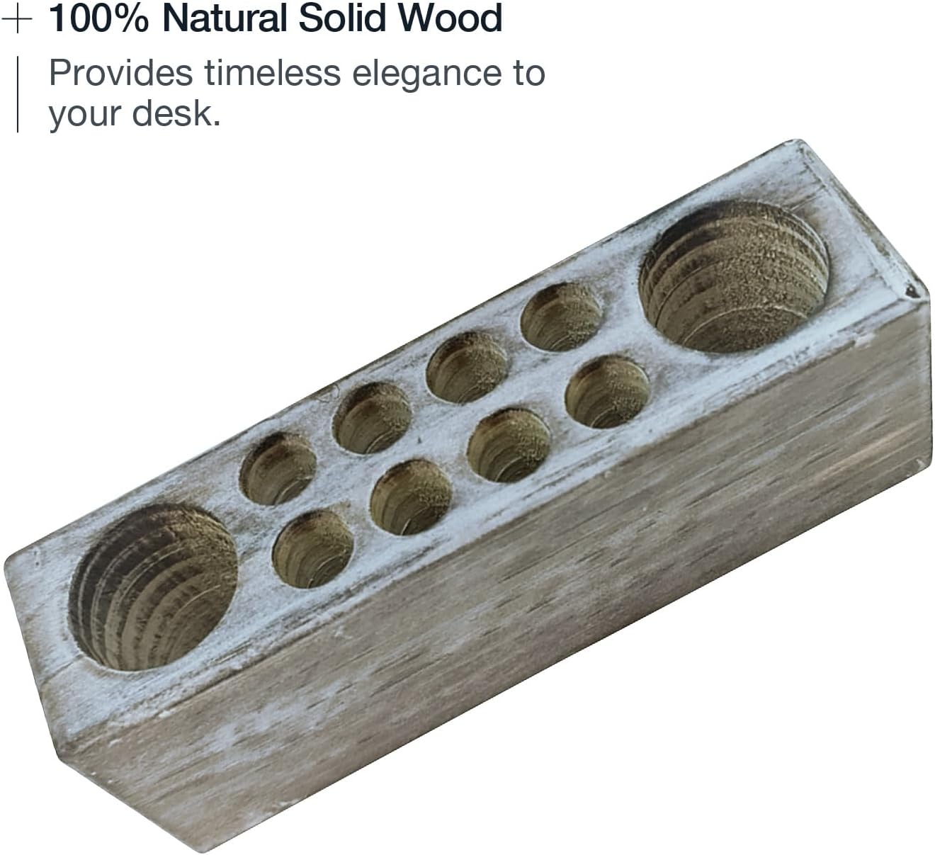 Whitewashed Wooden Pen Holder, Grey Solid Wood Desk Organizer, Rustic Paint Brush Holder and Art Supplies Organizer